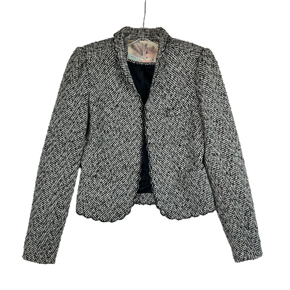 KIMCHI BLUE Lined Wool Blend Black White Tweed Scallop Edge Jacket Size Small‎